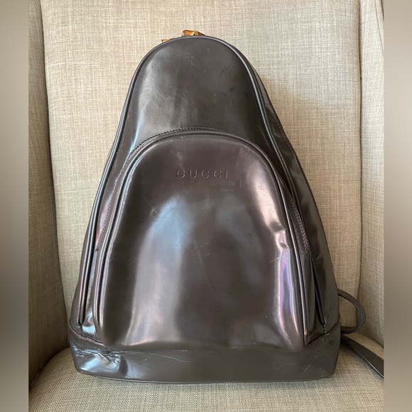 Authentic Gucci vintage bamboo patent leather back pack 003.2113.0027 (Z04) - Picture 1 of 17